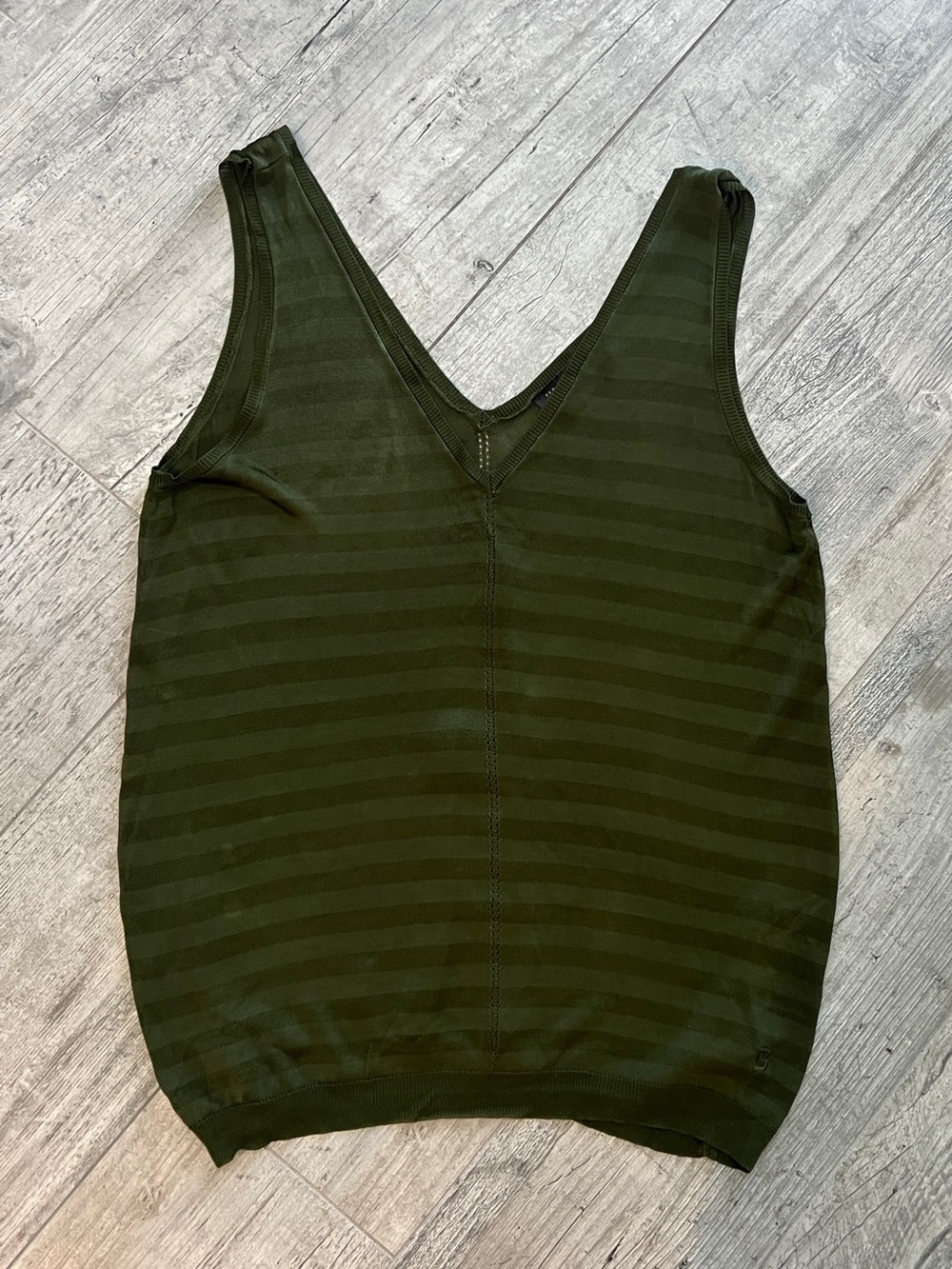 Ted Baker Olive Green Knit Striped V-Neck Sleeveless Tank Sz 4( US L) LIKE NEW